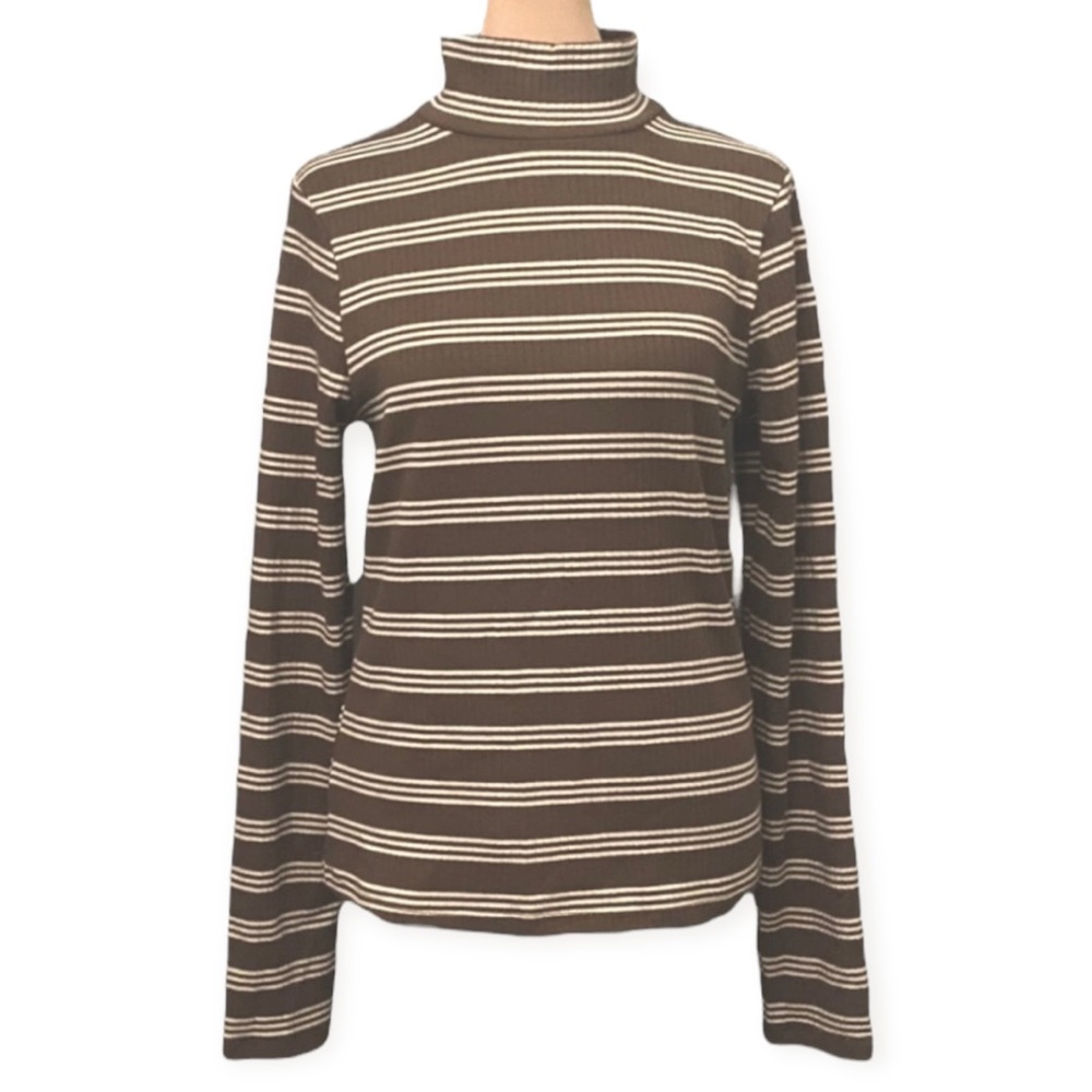 NWT Maeve Anthropologie Neutral Striped Ribbed Turtleneck size women’s medium M